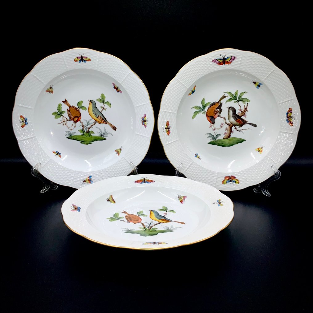 Herend - Exquisite Set of 6 Soup Plates (24,7 cm) - "Rothschild Bird" Pattern - 盘子 - 手工绘制瓷器 #2.1