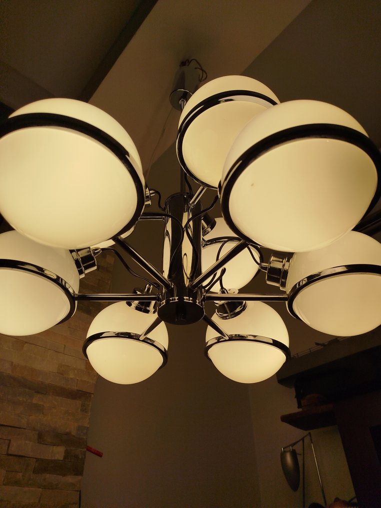 Deckenleuchte - verchromtes Metall - Neun Opalglasballons #2.1