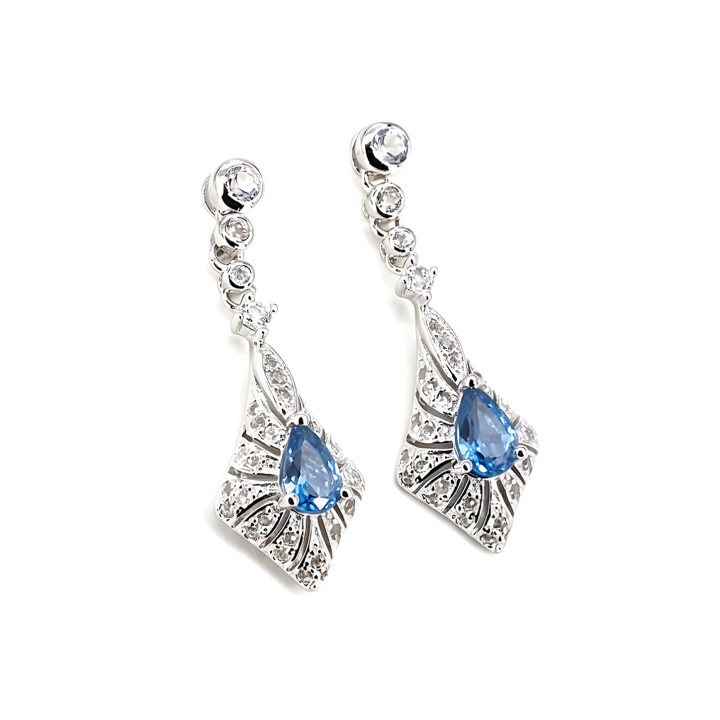 χωρίς τιμή ασφαλείας - Σκουλαρίκια Gold-plated Ζαφείρι - Τοπάζιο - Επενδυμένο με 18 καρατίων χρυσό. #1.0