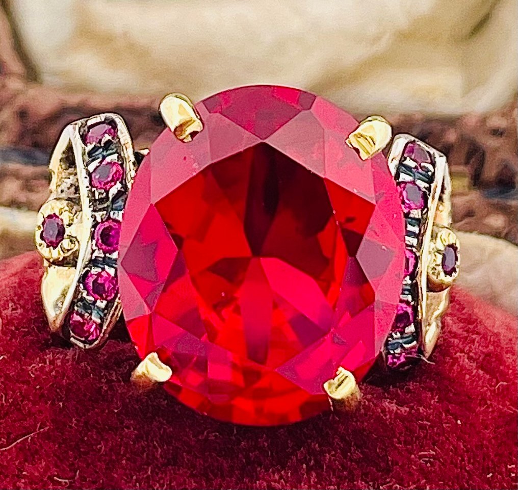 没有保留价 - 戒指 - 9 kt. 黄金, 银 红宝石 - 红宝石 #1.0