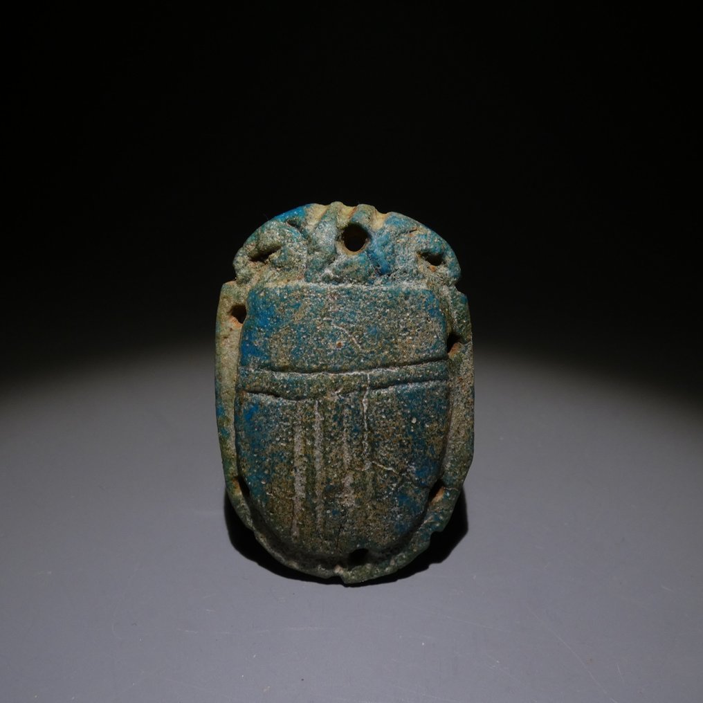 Altägyptisch Fayence Brustschildskarabäus. 5,2 cm L. Späte Periode, 664 – 332 v. Chr. #1.0