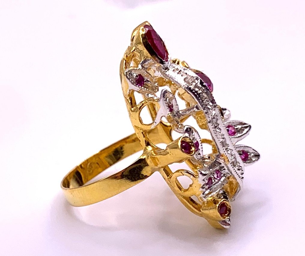 没有保留价 - 鸡尾酒戒指 - 9 kt. 黄金, 银 红宝石 - 钻石 - Rubini #2.1