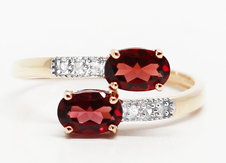 没有保留价 - 戒指 - 14K包金 黄金 石榴石 - 钻石 #3.2