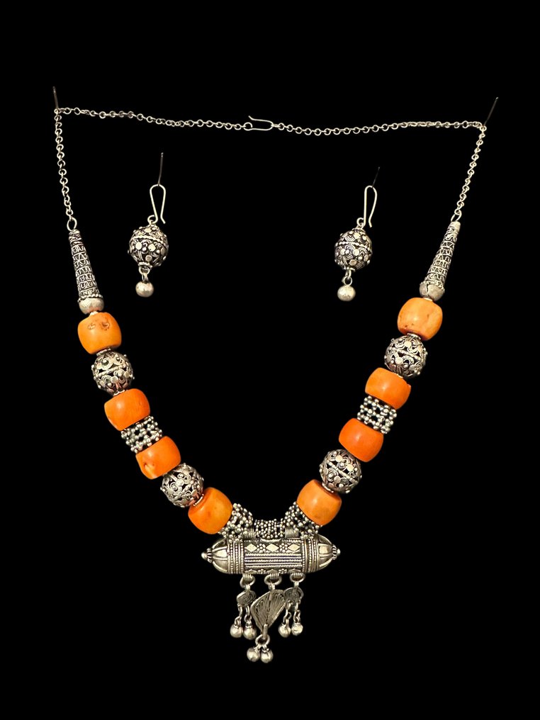 也门犹太银项链与耳环——萨那老城——20世纪中期 - 2件套珠宝 #2.1