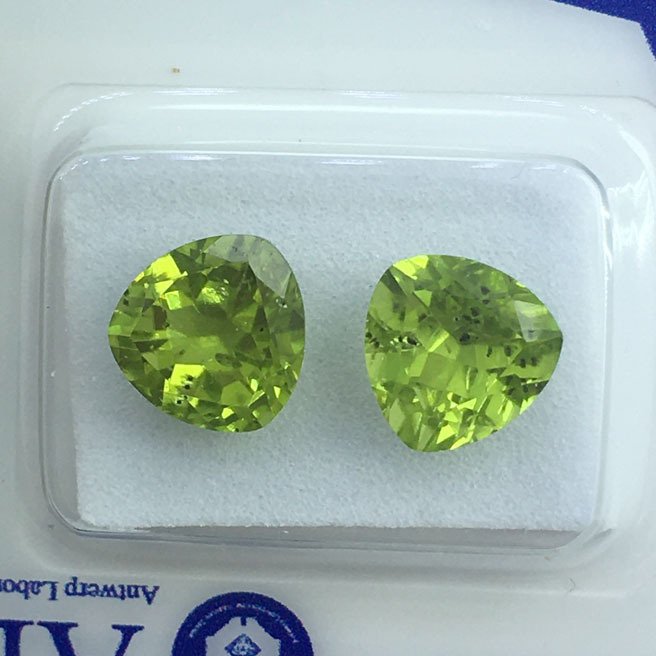Senza Prezzo di Riserva - 2 pcs Verde Peridoto - 4.27 ct - Antwerp Laboratory for Gemstone Testing (ALGT) - Peridoto a taglio a triangolo da 8mm #4.3