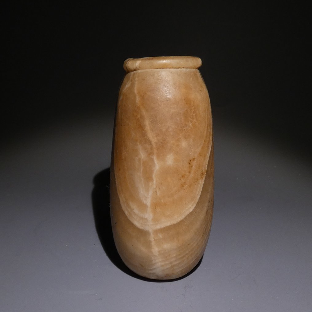 Egiptul Antic Alabastru Vas. 9 cm H. Regatul Vechi, Dinastiile a III-a - a VI-a, 2686 - 2181 î.Hr. #1.0