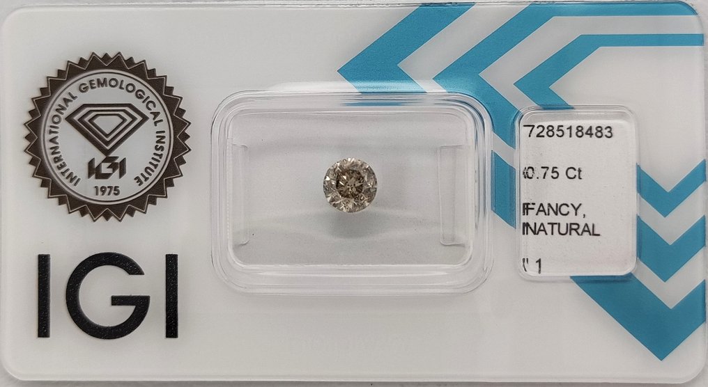 χωρίς τιμή ασφαλείας - 1 pcs Διαμάντι (Φυσικού χρώματος) - 0.75 ct - Στρογγυλό - Fancy Καφέ, Γκριζωπό Κίτρινο - I1 - International Gemological Institute (IGI) #1.0
