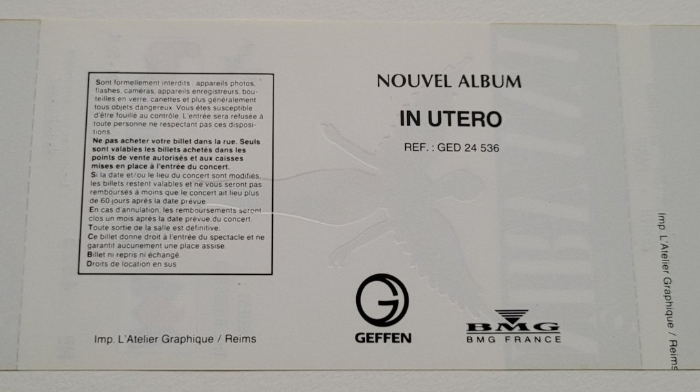 Nirvana - 官方演唱会门票 - 巴黎Le Zenith,法国 - 编号4942 - 官方(演唱会)门票 - 1994 #2.1