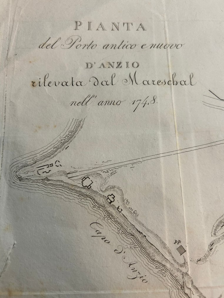 義大利 - Lazio // Anzio; Ing. G. Mareschal - Pianta del Porto antico e nuovo d’Anzio rilevata dal Mareschal nell’anno 1748. - 1721-1750 #1.0