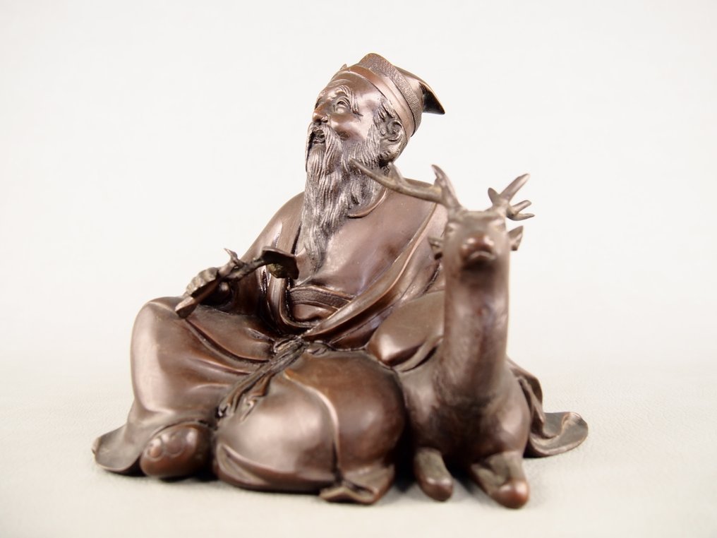 青銅色 - Tokumitsu 徳光 - 寿老人雕像，七福神之一 - 明治時期（1868-1912） #1.0