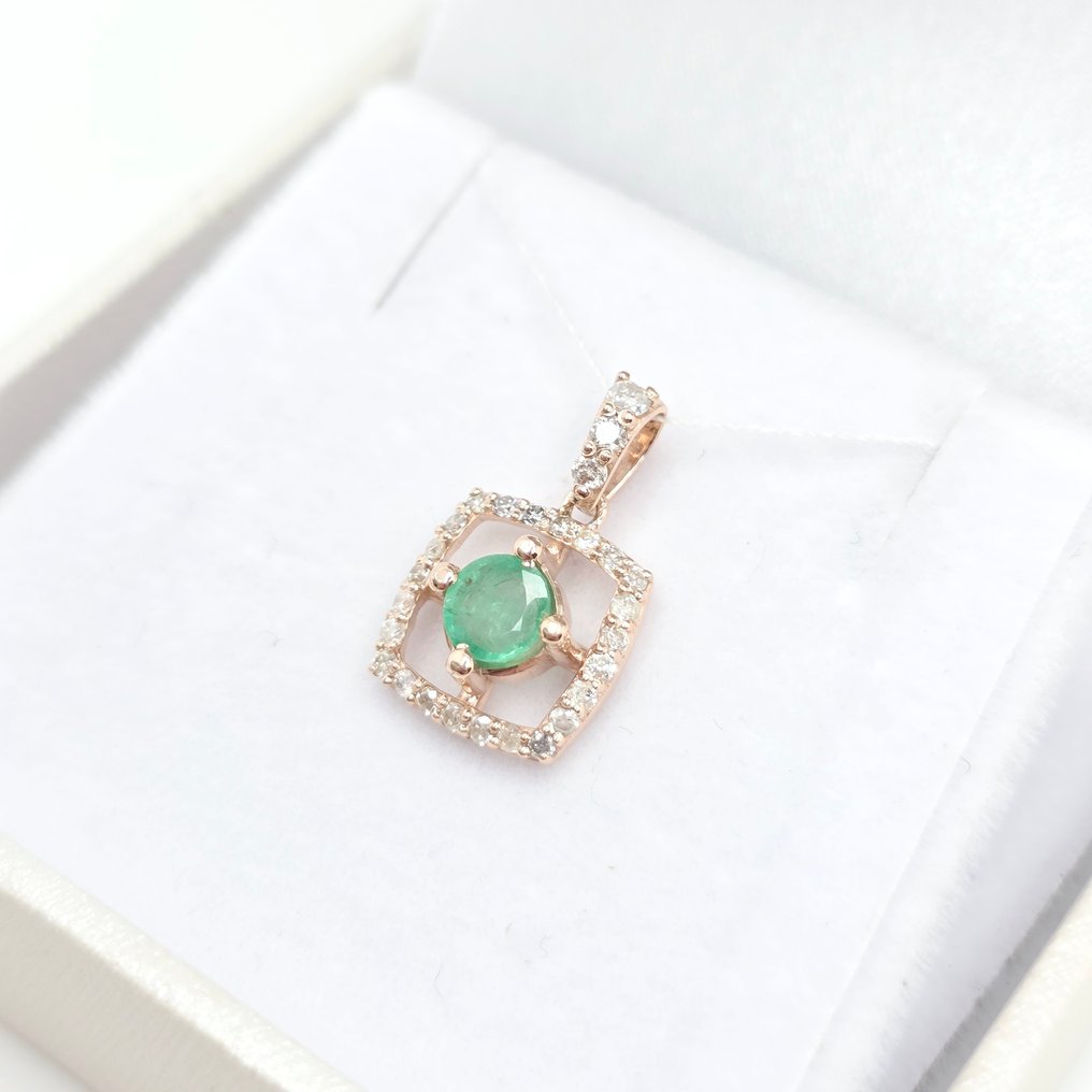 χωρίς τιμή ασφαλείας - Κρεμαστό κόσμημα - 14 καράτια Ροζ χρυσό -  0.67ct. tw. Σμαράγδι - Διαμάντι #3.2