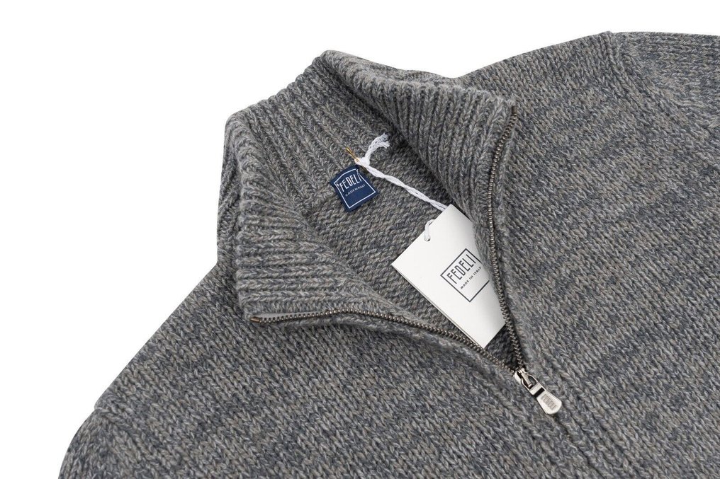 FEDELI "Favonio" RRP 2000€  Gray Cardigan Sweater Zip 100% Cashmere - 50 IT - Jumper - New with tags #3.2