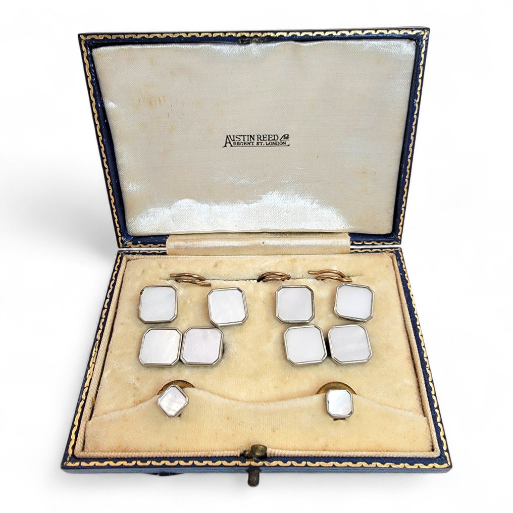 Other brand - Argento, Placcato oro, Set di gemelli e gemelli da polso in madreperla Art Deco in custodia originale Austin Reed Regent - Gemelli #1.0