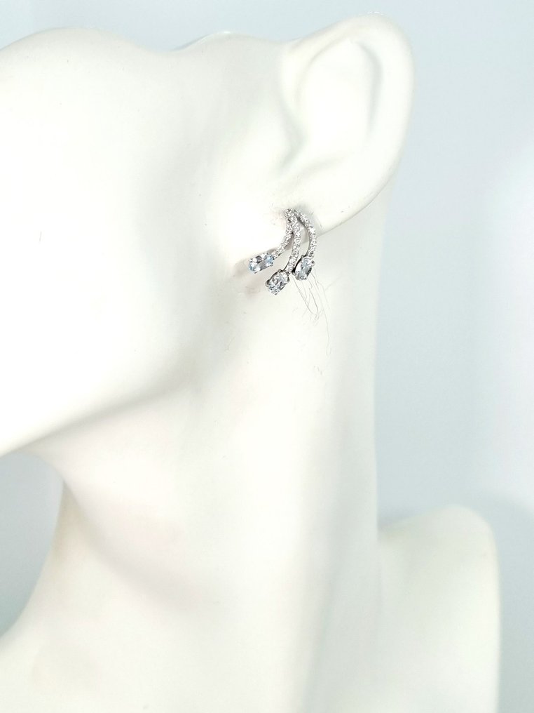 耳环 - 18K包金 白金 海蓝宝石 - 钻石 #2.1