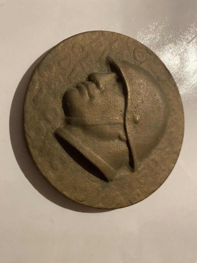 Ιταλία - Στρατιωτικό μετάλλιο - Φασισμός - Επετειακό μετάλλιο και καρφίτσα για τα εκατό χρόνια Μουσολίνι και καρτ ποστάλ με φράσεις #2.1