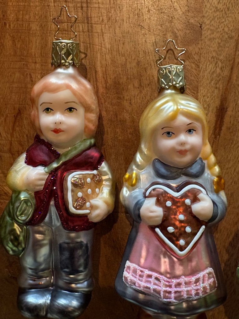 Inge-Glas: Hans en Grietje met Heks en peperkoek huis, handgemaakt. - Juledekoration Inge-Glas (4) - Glas #3.2