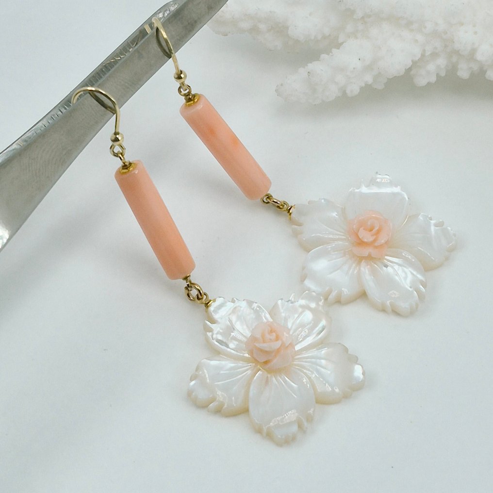 珊瑚 - 銀, 鍍金 - 耳環 - Corallo Rosa #4.3