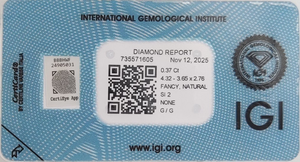 Nincs minimálár - 1 pcs Gyémánt (Természetes színű) - 0.37 ct - Radiant - Fancy Barnás, Narancssárgás Rózsaszín - SI2 - Nemzetközi Gemmológiai Intézet (IGI) #2.1