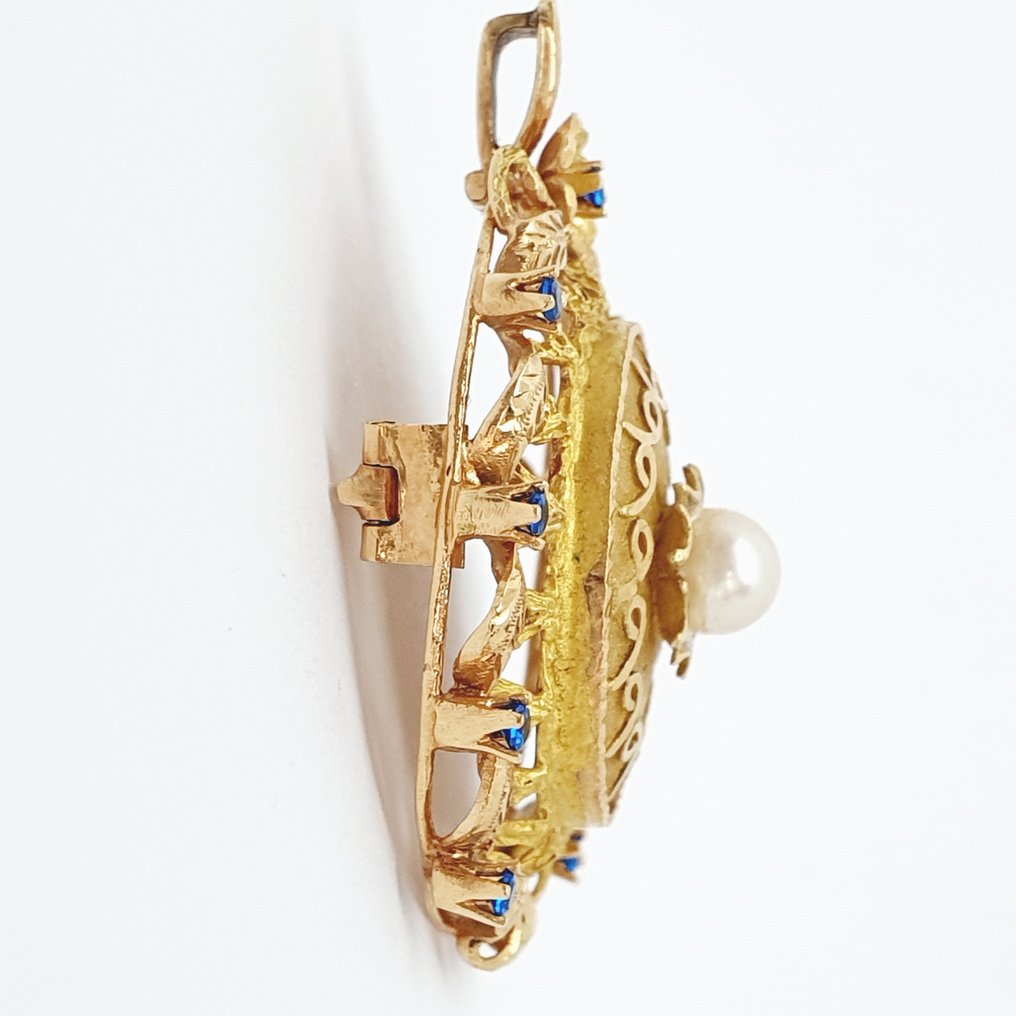 Κρεμαστό κόσμημα - 18 καράτια Κίτρινο χρυσό Μαργαριτάρι - Ζαφείρι #3.2