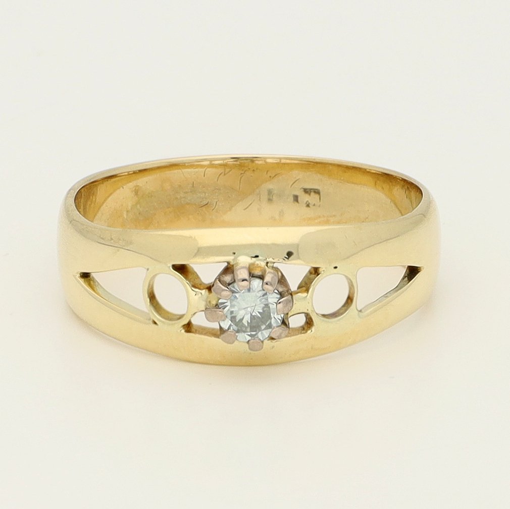 戒指 - 14K包金 黄金 钻石 (天然) #1.0