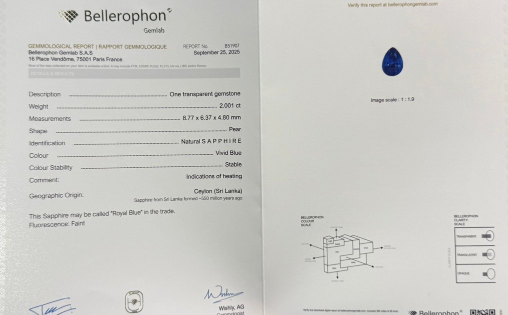 Ei pohjahintaa - 1 pcs Sininen Safiiri - 2.00 ct - Bellerophon Gemlab - Eläväinen sininen - Kuningas sininen #4.3