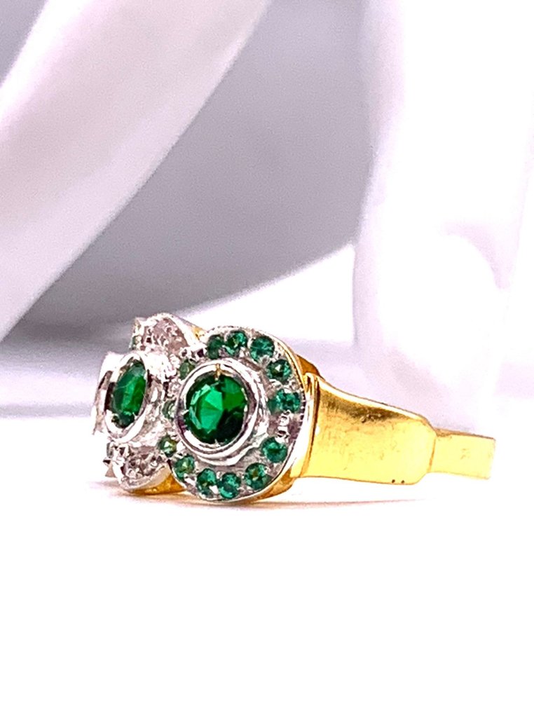 χωρίς τιμή ασφαλείας - Βραδινό δαχτυλίδι - 9 kt. Κίτρινο χρυσό, Ασημί Σμαράγδι - Σμαράγδι - Diamanti #3.2