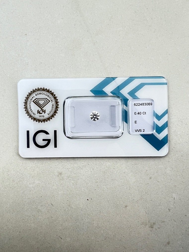 1 pcs 鑽石 (天然) - 0.40 ct - 圓形 - E(近乎完全無色) - VVS2 - 國際寶石學院(International Gemological Institute (IGI)) #2.1