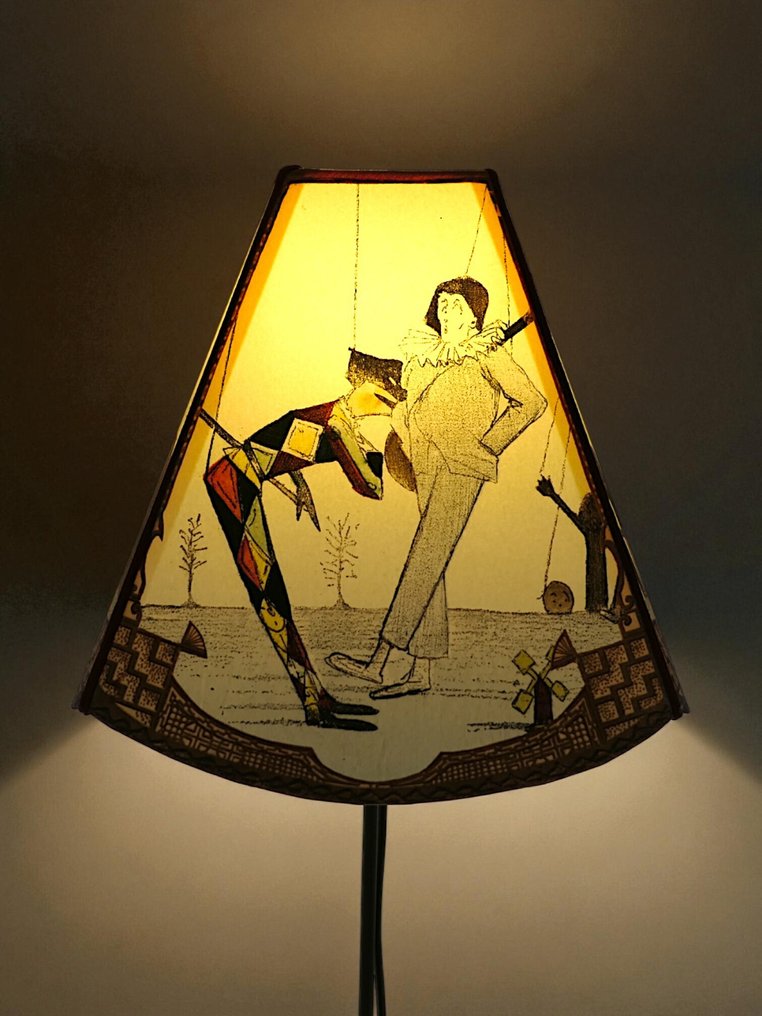 Lampe - Venezia-karnevalet: Harlequin & Pierrot - Paralume Illustrato - Metallo Forgiato Nero - Engelsk stil på 1960-tallet #4.3