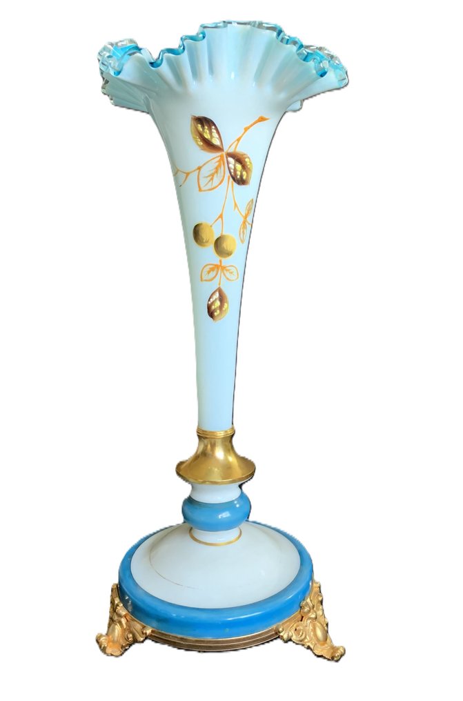 Coppa a calice - Porcellana, Bronzo - Vaso pedestal in vetro opalino #1.0