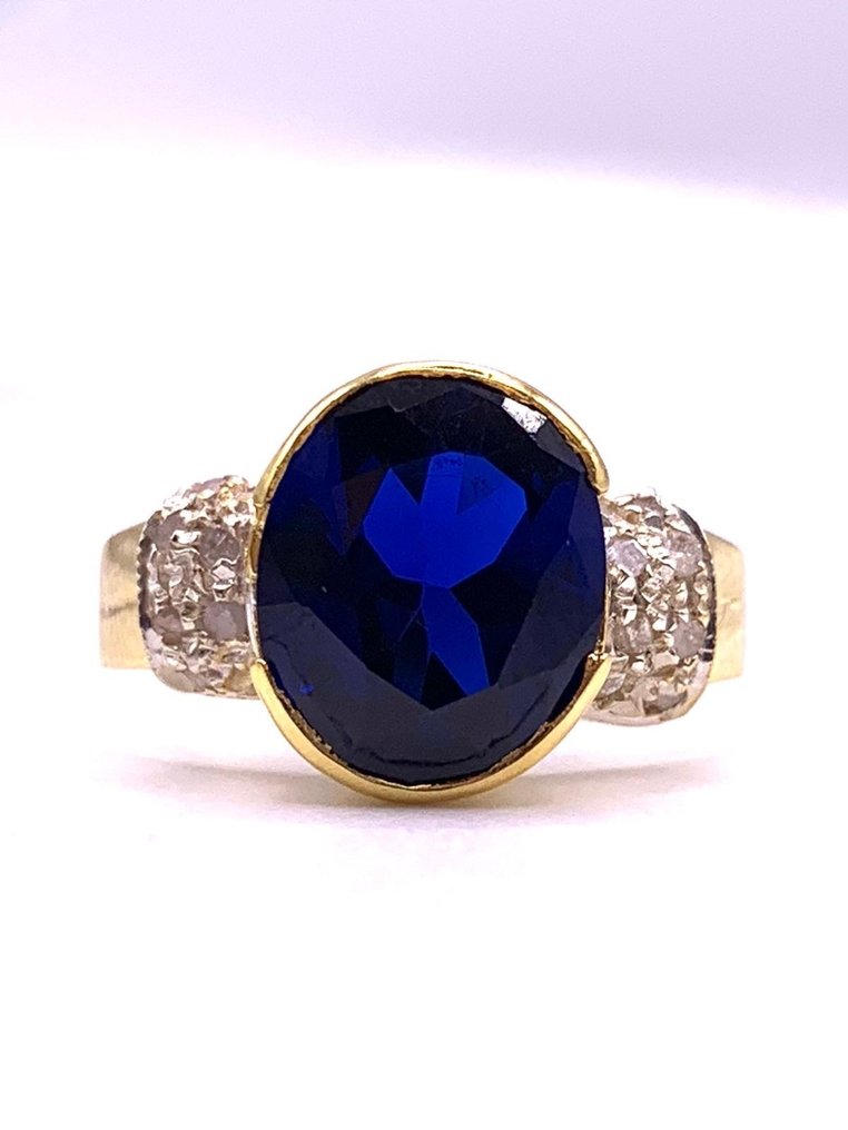 Ohne mindestpreis - Ring - 9 Kt Gelbgold, Silber Saphir - Diamant #3.2