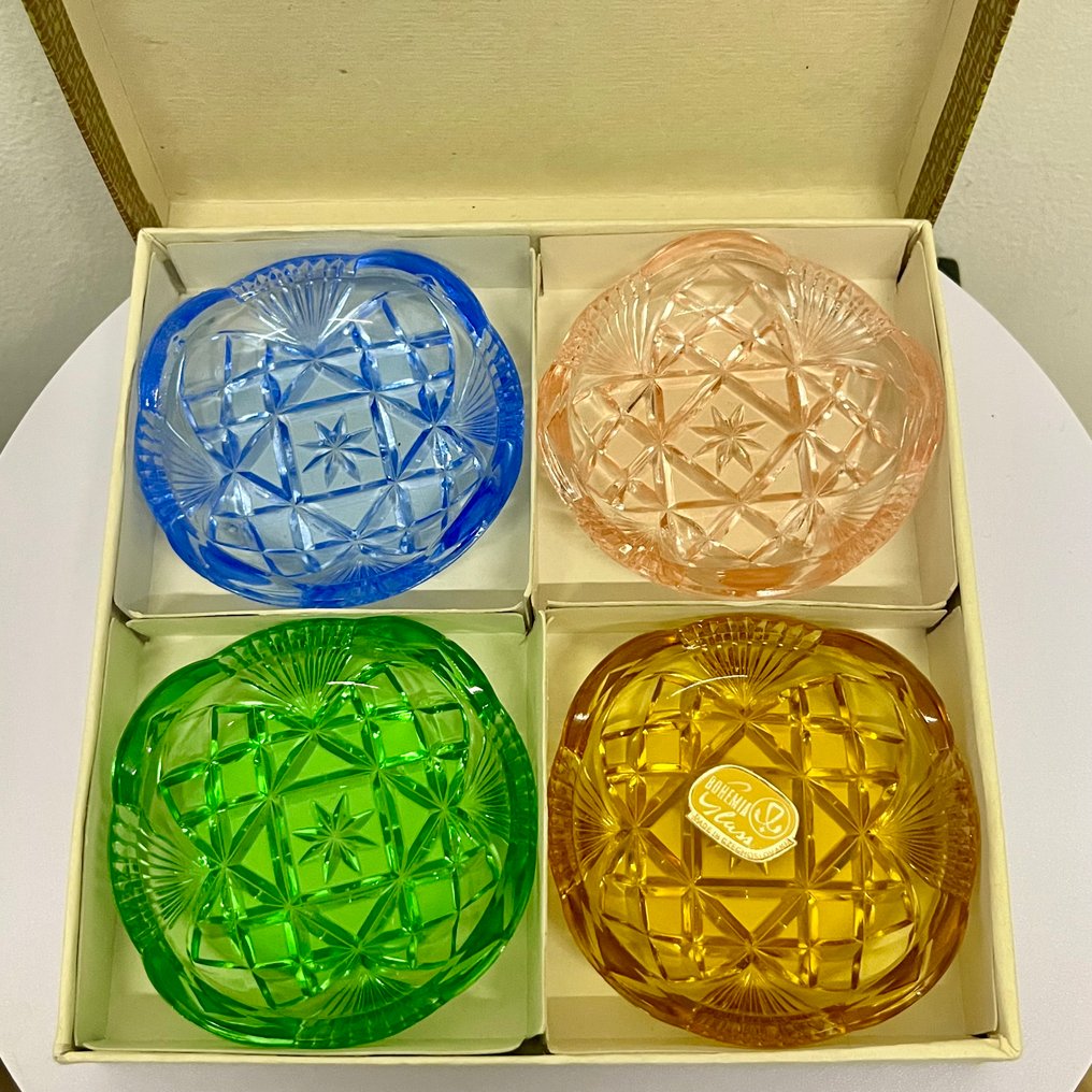 Bohemia Glass Czechoslovakia - Σταχτοδοχείο (4) - Γυαλί - Σετ 4 - Πρωτότυπο κουτί #1.0
