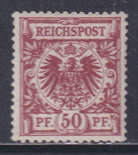 德意志帝国 1889 - 50％，深棕红色，猩红色。证明：Jäschke-LANTELME bpp - Michel: 50 a b #1.0