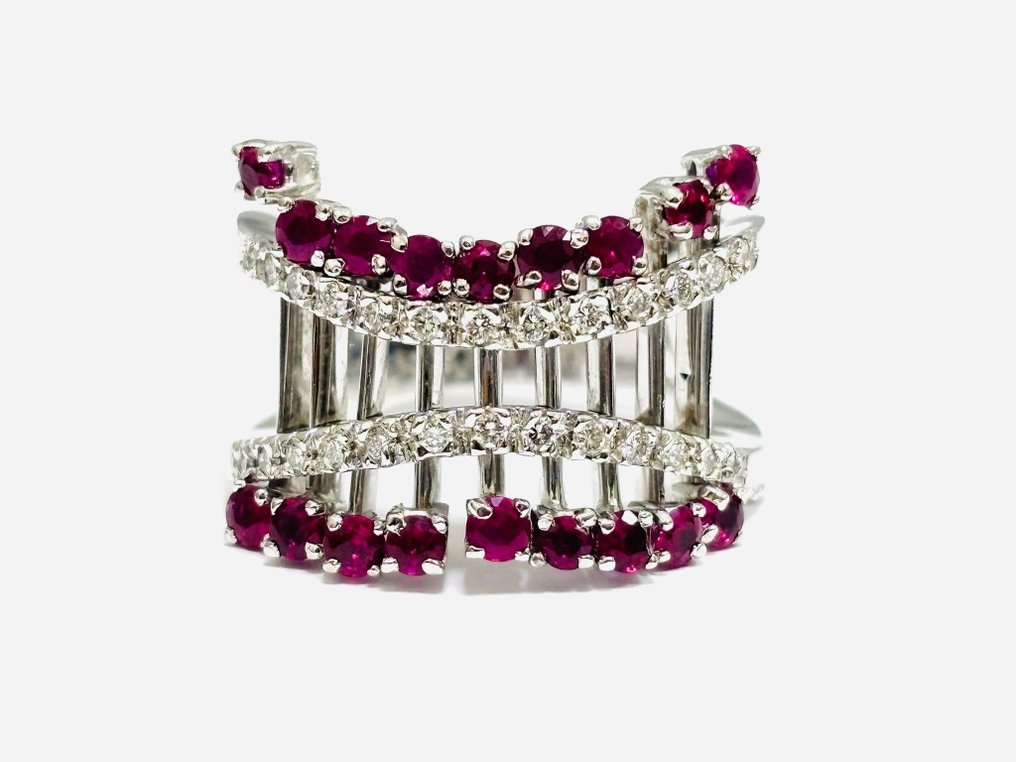 Estrò - Ring - 18 kt. White gold -  1.85ct. tw. Ruby - Diamond - Made in Italy #1.0