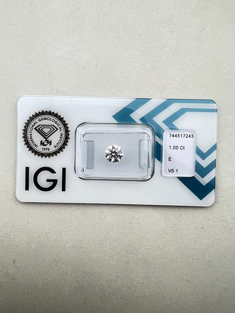 1 pcs Diamond (Natural) - 1.00 ct - Round - E - VS1 - International Gemological Institute (IGI) #1.0