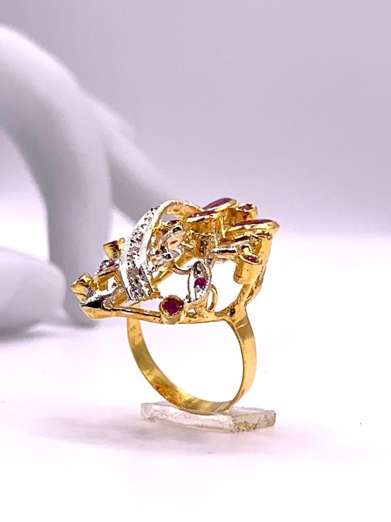 没有保留价 - 鸡尾酒戒指 - 9 kt. 黄金, 银 红宝石 - 钻石 - Rubini #4.3