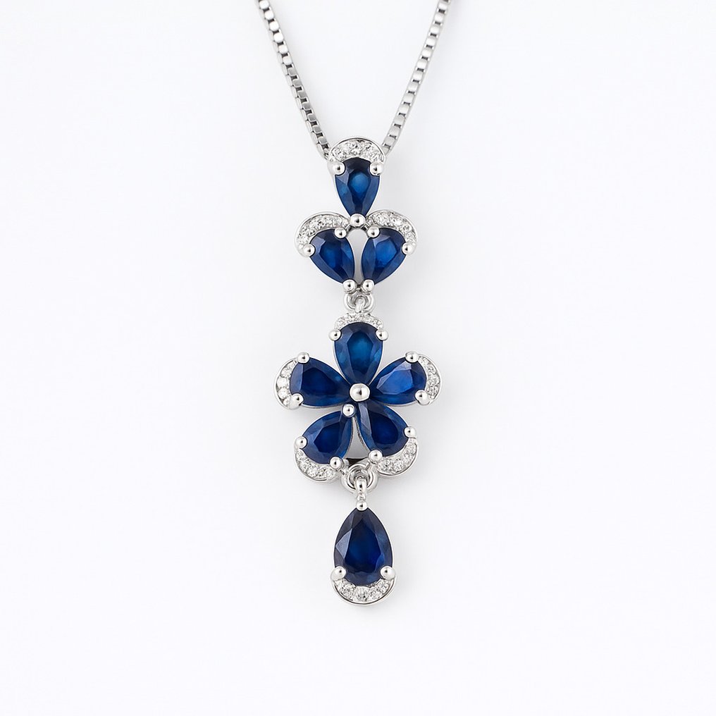 沒有保留價 - 頸鏈 鍍金 藍寶石 - 黃玉 - 18K 金镀层 #1.0