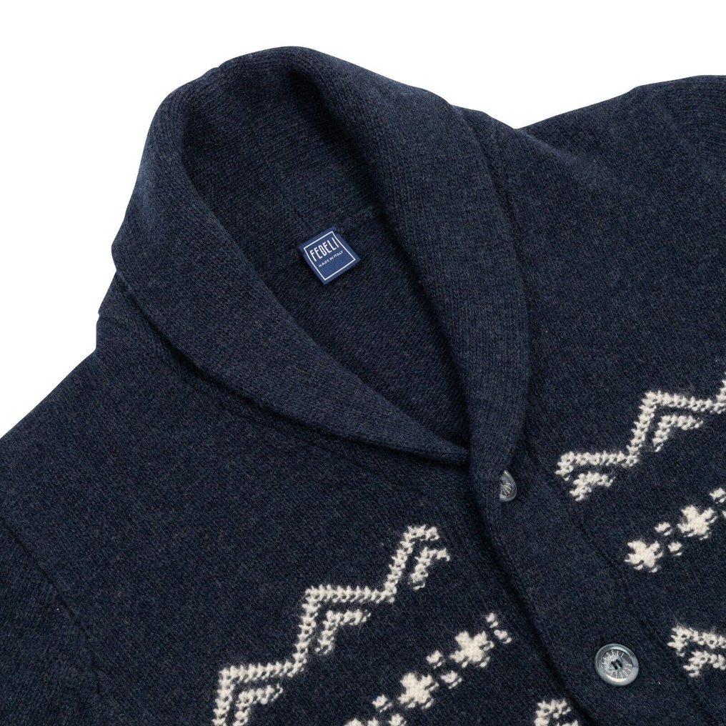 FEDELI CASHMERE RRP 1900€ Blue Jacket Cardigan Thick Wool / Cashmere Shawl Collar - 48 IT - Cardigan - New with tags #2.1
