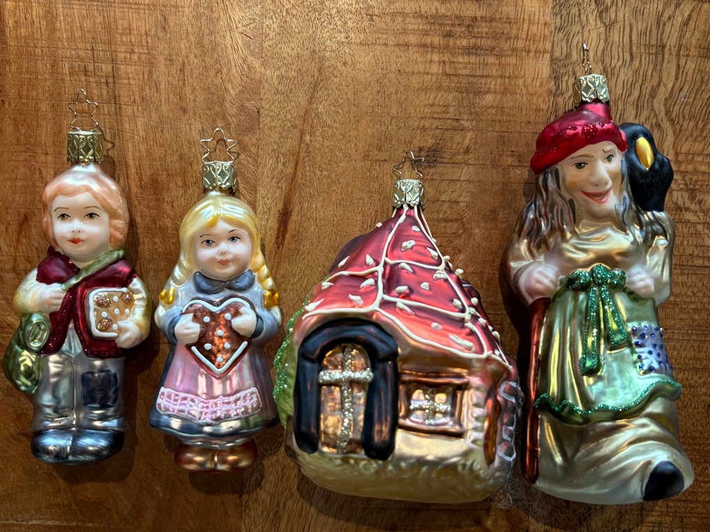 Inge-Glas: Hans en Grietje met Heks en peperkoek huis, handgemaakt. - Juledekoration Inge-Glas (4) - Glas #1.0