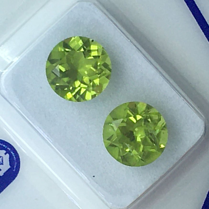 Sans Prix de Réserve - 2 pcs Vert Péridot - 4.54 ct - Antwerp Laboratory for Gemstone Testing (ALGT) - Peridot taillé rond de 8 mm #3.2