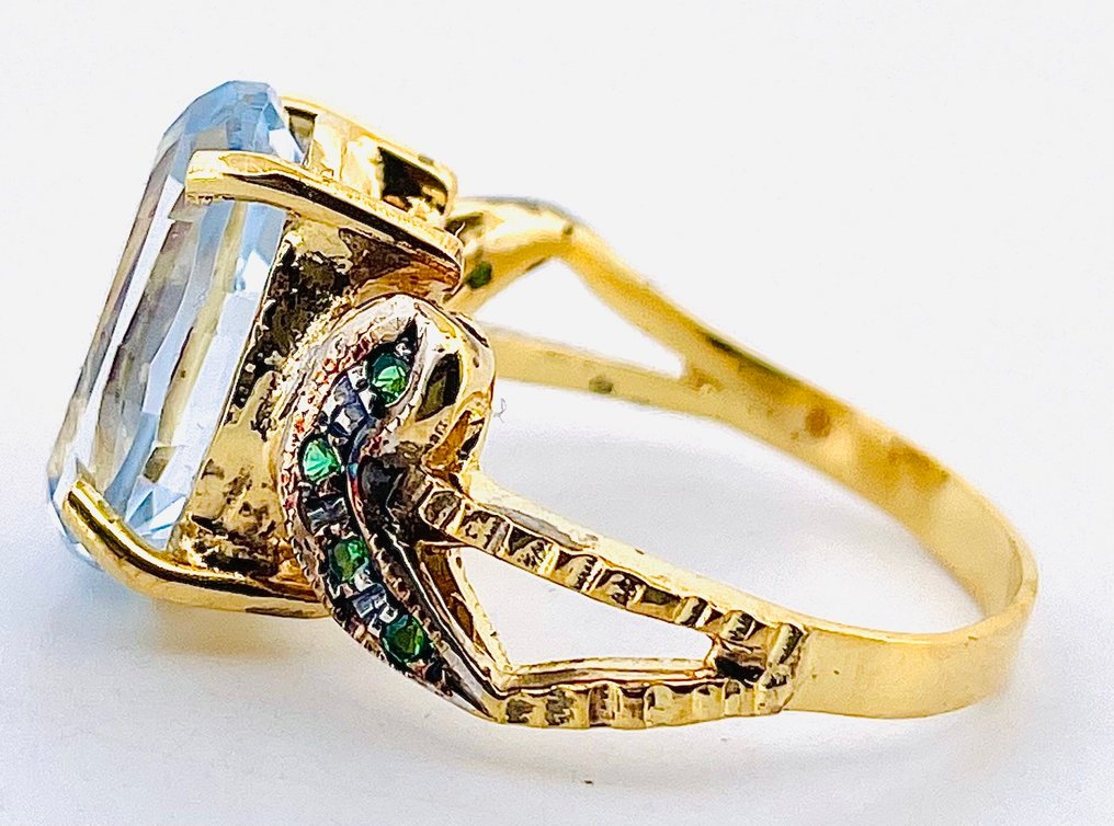 沒有保留價 - 戒指 - 9 節 黃金, 銀 海藍寶石 - 祖母綠 #4.3