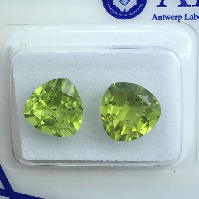 Senza Prezzo di Riserva - 2 pcs Verde Peridoto - 4.27 ct - Antwerp Laboratory for Gemstone Testing (ALGT) - Peridoto a taglio a triangolo da 8mm #1.0