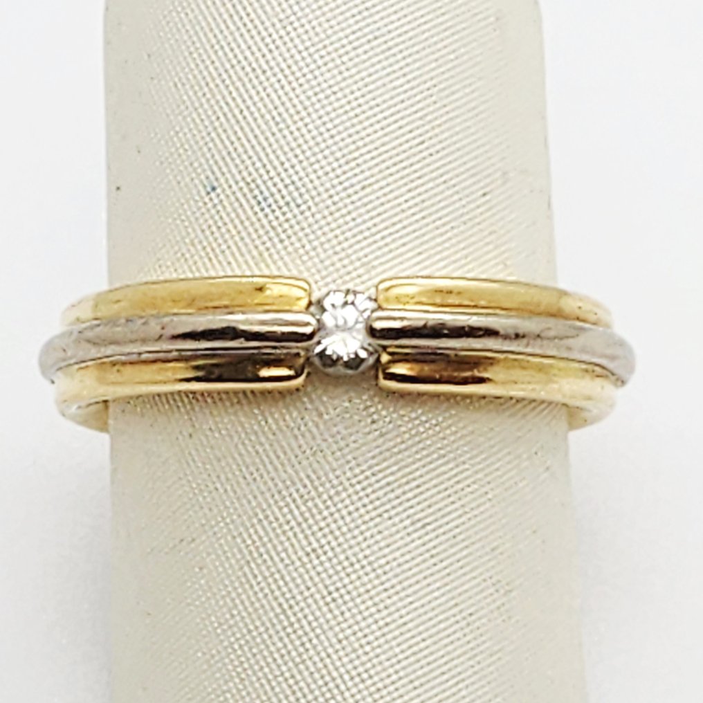 Δαχτυλίδι - 18 καράτια Κίτρινο χρυσό, Λευκός χρυσός -  0.10ct. tw. Διαμάντι (Φυσικό)  #1.0