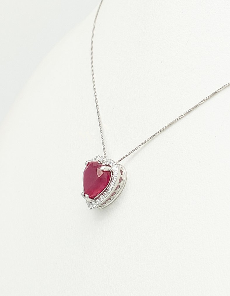 Sem preço de reserva - Colar com pingente - 14 K Ouro branco Rubi - Diamante #1.0