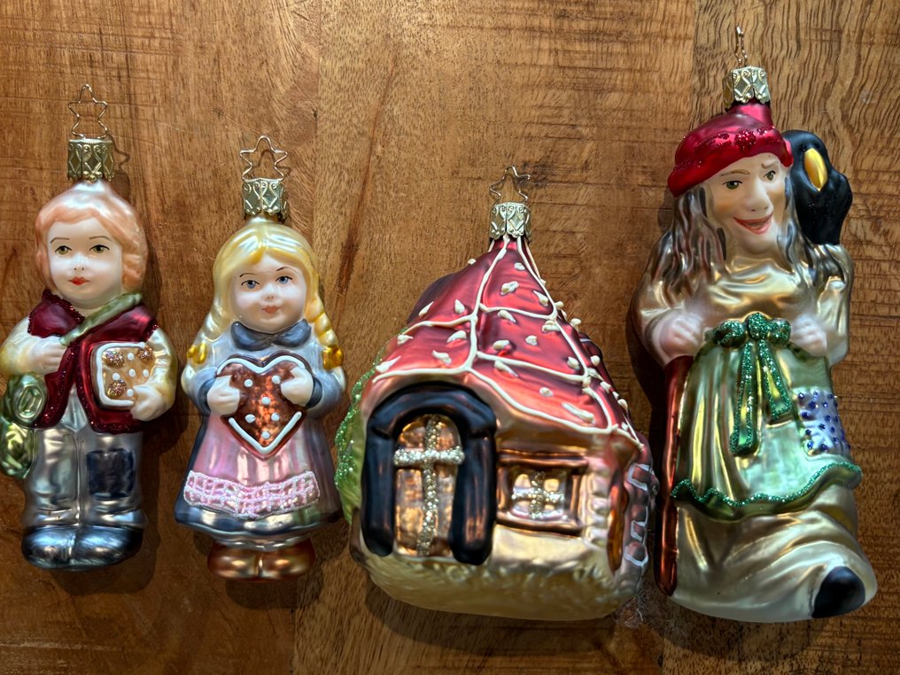 Inge-Glas: Hans en Grietje met Heks en peperkoek huis, handgemaakt. - Juledekoration Inge-Glas (4) - Glas #2.1