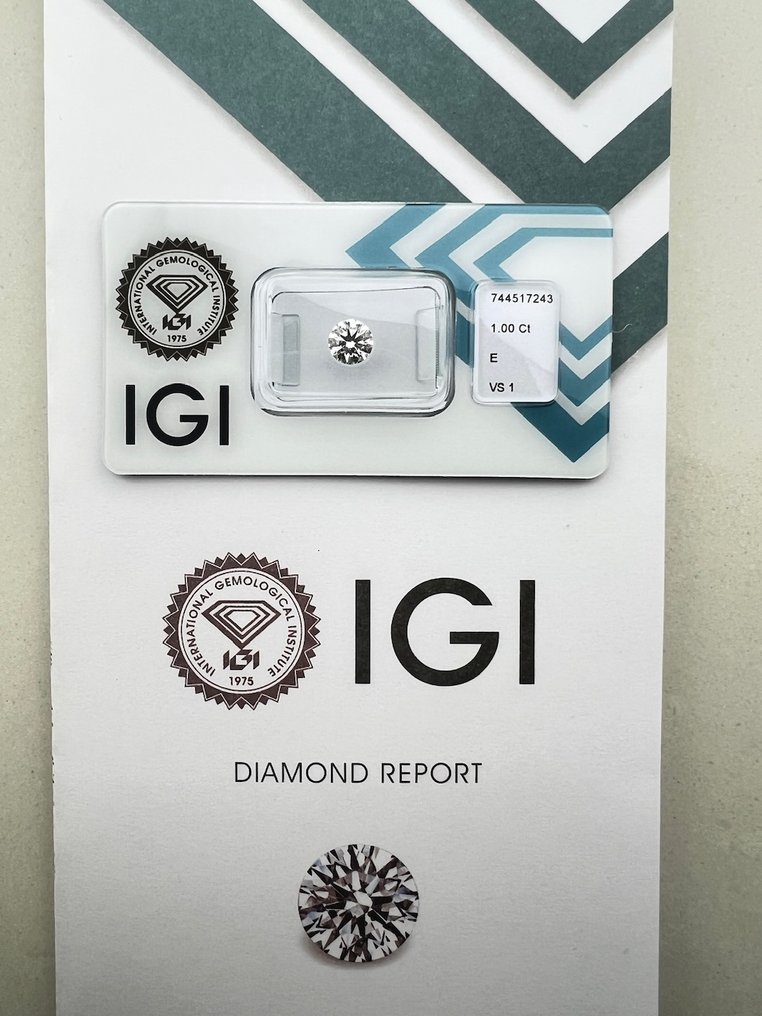1 pcs Diamond (Natural) - 1.00 ct - Round - E - VS1 - International Gemological Institute (IGI) #1.0
