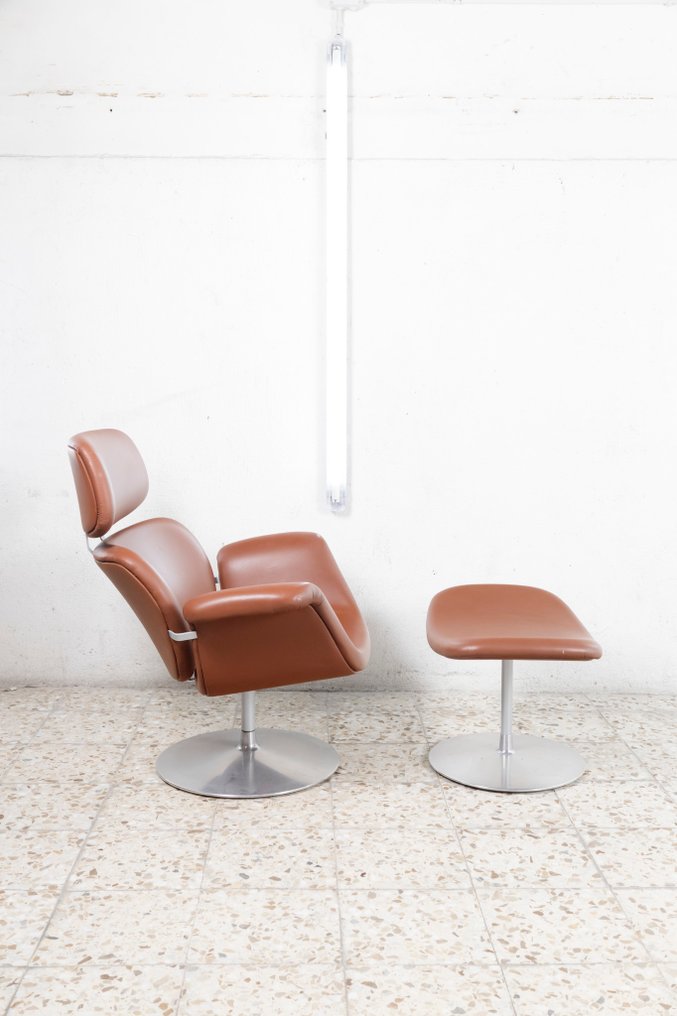 Artifort - Pierre Paulin - Πολυθρόνα - Μπιγκ Τούλιπ + Οθωμανικό - Αλουμίνιο, Δέρμα #1.0