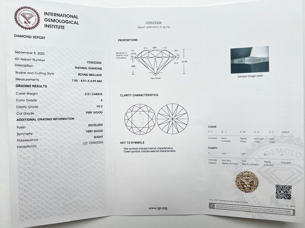 1 pcs 钻石  (天然)  - 2.01 ct - 圆形 - E - VS2 轻微内含二级 - 国际宝石研究院（IGI） - 免运费 #2.1