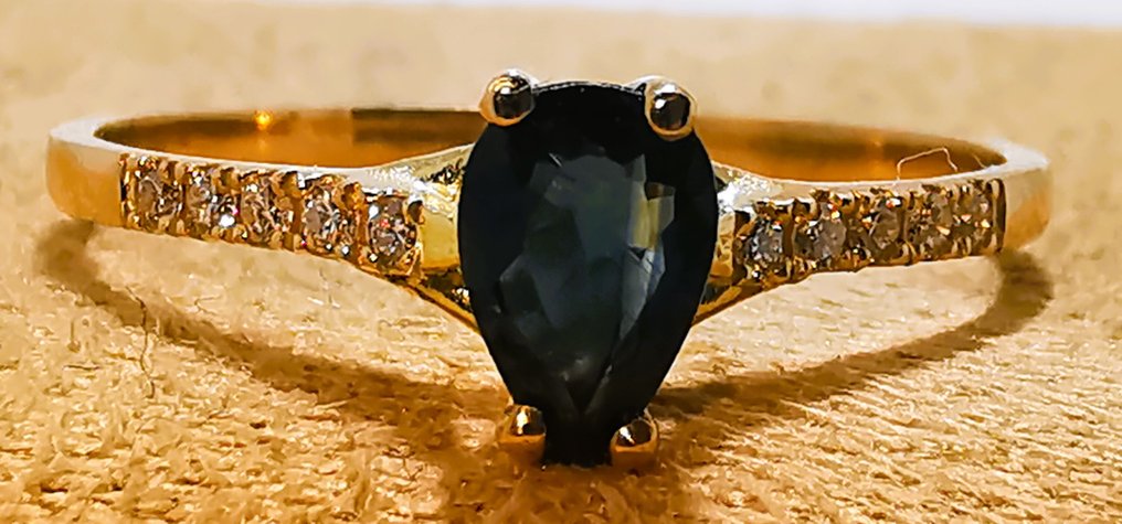 沒有保留價 - 戒指 - 14 克拉 黃金 -  0.55ct. tw. 藍寶石 - 鉆石 #4.3