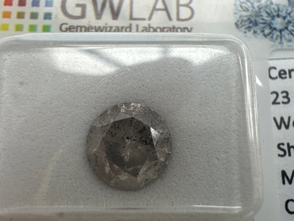 没有保留价 - 1 pcs 钻石  (天然色彩的)  - 1.59 ct - 圆形 - Fancy 灰色 - I2 内含二级 - Gemewizard宝石实验室（GWLab） #1.0