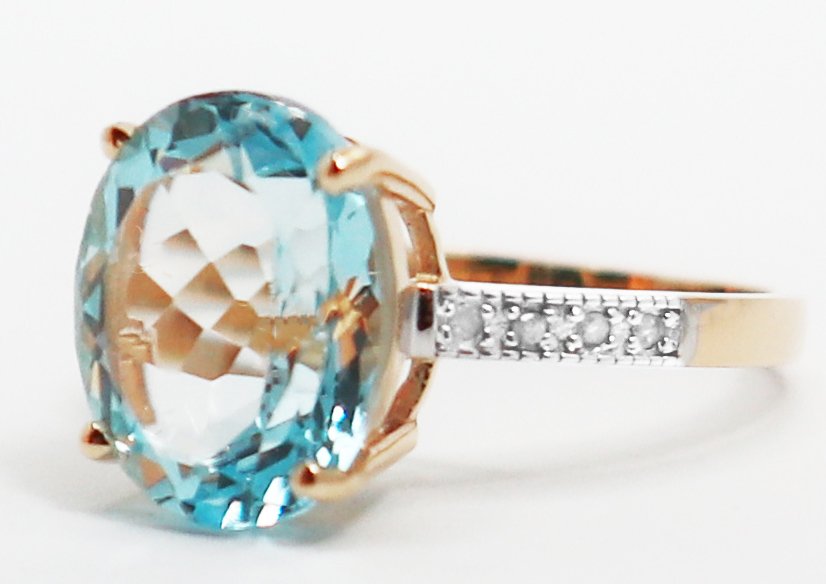 Zonder minimumprijs - Ring - 14 karaat Geel goud Topaas - Diamant #2.1